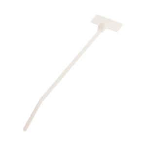 cincho de identificación tipo bandera, 109 mm largo x 2.4mm ancho, Área de marcado de 7.9 x 19.1 mm, nylon 6.6, color natural, bolsa de 100pz
