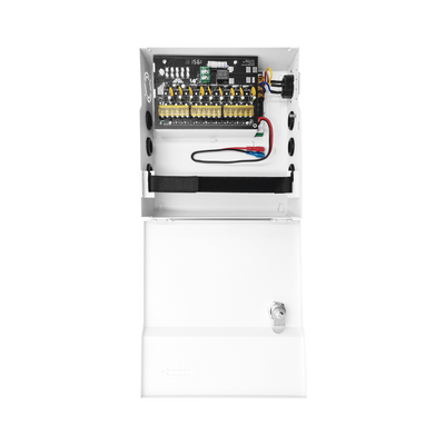 fuente de poder con ajuste de voltaje de 11 15 vcc / 10 a / 9 salidas / capacidad de batería de respaldo / requiere batería / voltaje de entrada 96 264 vca fuente de poder con ajuste de voltaje de 11 15 vcc / 10 a / 9 salidas / capacidad de batería de respaldo / requiere batería / voltaje de entrada 96 264 vca