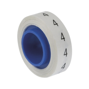 rollo de etiquetas marcadoras, pre impresos con el número 4, de 2.4 metros, color blanco
