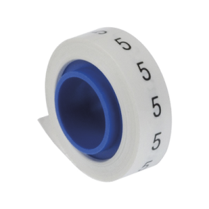 rollo de etiquetas marcadoras, pre impresos con el número 5, de 2.4 metros, color blanco