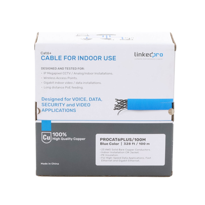cable cat6+ calibre 23 alto rendimiento, etl,ul, color azul, de 100 metros, super flexible, para aplicaciones de cctv, video hd, y redes de datos. cable cat6+ calibre 23 alto rendimiento, etl,ul, color azul, de 100 metros, super flexible, para aplicaciones de cctv, video hd, y redes de datos.