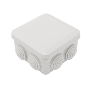 caja derivación conexión de plástico (89 x 89 x 50 mm) con 7 glándulas de goma. para instalaciones comerciales, residenciales e industriales. cerrado a presión.