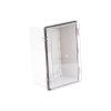 gabinete plástico abs, puerta transparente, uso en intemperie ip66 (190 x 290 x 140 mm) cierre por broche inoxidable y permite cerrado con candado y llave (perno 5mm) no incluido