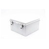 gabinete de plástico abs, uso en intemperie ip66 (300 x 300 x 180 mm) cierre por broche inoxidable y permite cerrado con candado y llave (perno 5mm) no incluido