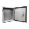 gabinete de acero ip66 uso en intemperie (300 x 400 x 200 mm) con placa trasera interior de metal y compuerta inferior atornillable (incluye chapa y llave t).