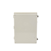 gabinete plástico abs, puerta transparente, uso en intemperie (350 x 460 x 160 mm) cierre por broches inoxidables y permite cerrado con candado y llave (perno 5mm) no incluido