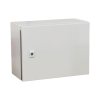 gabinete de acero ip66 uso en intemperie (400 x 300 x 300 mm) con placa trasera interior metálica y compuerta inferior atornillable (incluye chapa y llave t). ideal para centros de carga y tableros de control.