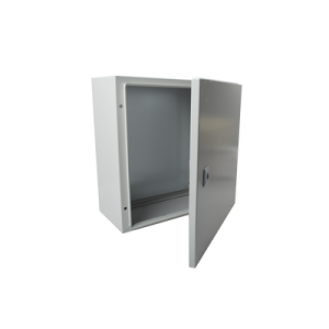 gabinete de acero ip66 uso en intemperie (400 x 400 x 200 mm) con placa trasera interior de metal y compuerta inferior atornillable (incluye chapa y llave t).