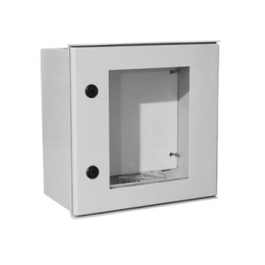 gabinete de poliéster ip65 puerta transparente, uso en intemperie (400 x 400 x 200 mm) con placa trasera interior de plástico (incluye chapa y llave).