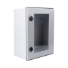 gabinete de poliéster ip65 puerta transparente, uso en intemperie (400 x 500 x 200 mm) con placa trasera interior de plástico (incluye chapa y llave).