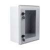 gabinete de poliéster ip65 puerta transparente, uso en intemperie (400 x 500 x 200 mm) con placa trasera interior de plástico (incluye chapa y llave).
