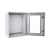 gabinete de poliéster ip65 puerta transparente, uso en intemperie (400 x 500 x 200 mm) con placa trasera interior de plástico (incluye chapa y llave).
