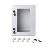 gabinete de poliéster ip65 puerta transparente, uso en intemperie (400 x 500 x 200 mm) con placa trasera interior de plástico (incluye chapa y llave).