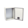 gabinete ventilado de acero ip55 uso en exterior (400 x 600 x 250 mm) con placa trasera interior metálica y compuerta inferior atornillable. incluye ventilador, ventilas, filtros, chapas y llave t.