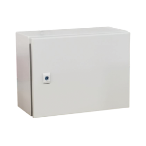 gabinete de acero ip66 uso en intemperie (500 x 300 x 300 mm) con placa trasera interior metálica y compuerta inferior atornillable (incluye chapa y llave t). ideal para centros de carga y tableros de control