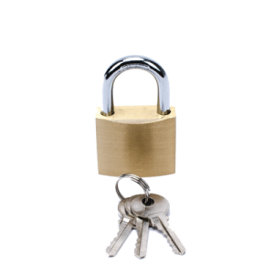 candado de latón cuerpo 40 x 40 mm con 3 llaves. diam. de perno: 6.2 mm