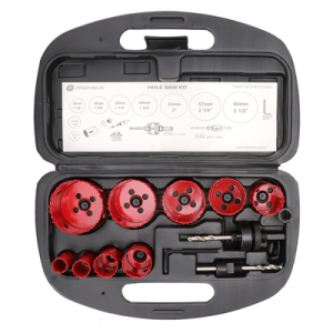 juego de 13 brocas sierra bimetálica con adaptadores y estuche. (3/4", 7/8", 1 1/8", 1 3/8", 1 1/2", 1 3/4", 2", 2 1/4", 2 1/2")