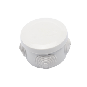 caja derivación conexión de plástico circular con 4 glándulas de goma (70 diámetro x 48 alto mm). para instalaciones comerciales, residenciales e industriales. cerrado a presión.