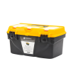 caja porta herramientas 17", 44x26x23 cm bicolor con compartimientos para tornillos.