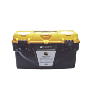 caja porta herramientas 17", 44x26x23 cm bicolor con compartimientos para tornillos.
