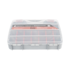caja organizadora con 21 divisiones fabricada en plástico de alta resistencia de 38x31x7 cm.