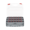 caja organizadora con 21 divisiones fabricada en plástico de alta resistencia de 38x31x7 cm.