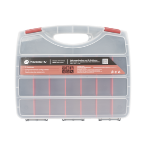 caja organizadora con 21 divisiones fabricada en plástico de alta resistencia de 38x31x7 cm.