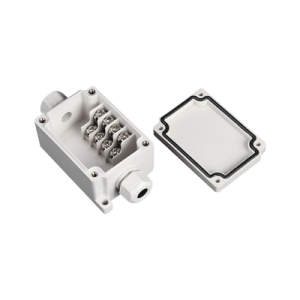 caja de conexión exterior con conexión lateral para 4 líneas (doble tornillo). incluye glándulas.