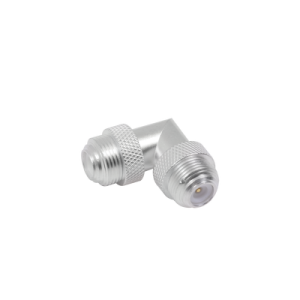 adaptador universal macho unidapt a macho en angulo recto. plata oro teflón.