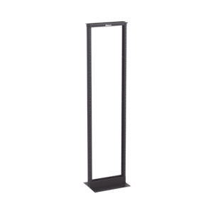 rack de dos postes estándar de 19 in, rieles numerados y roscados #12 24, fabricado en aluminio, 45 unidades de rack, color negro