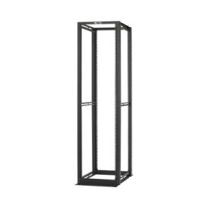 rack de cuatro postes estándar de 19", rieles numerados y roscados #12 24, profundidad máxima de 30 in, 45 unidades de rack, color negro