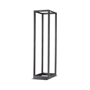 rack de cuatro postes estándar de 19", rieles numerados y roscados #12 24, profundidad máxima de 23 in, 45 unidades de rack, color negro