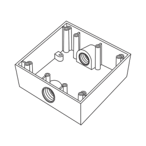 caja cuadra de 3/4" a prueba de intemperie/ cuenta con 2 salidas.