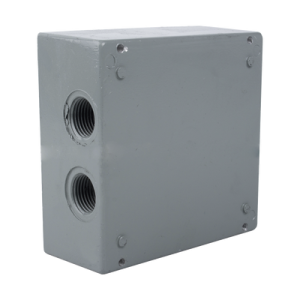 caja condulet cuadrada de 3/4" (19.05 mm) con 4 bocas a prueba de intemperie.
