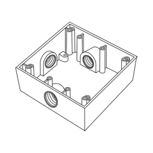caja cuadrada de 3/4" (19.05 mm) a prueba de intemperie/ cuenta con 3 bocas.