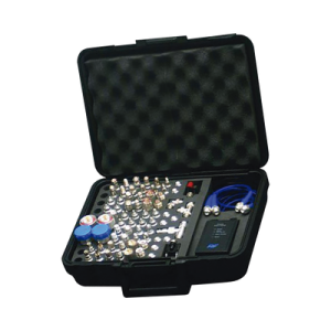 mega kit de adaptadores unidapt de 74 piezas, en conjunto todos los del rfa 4019 y rfa 4023 01 así como 2 cables unidapt, un barril machos y un probador de cables en un solo estuche con bisagras.