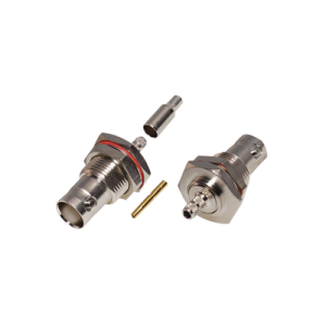 conector bnc hembra /chasis en d plano, anillo plegable/ rg 316/u, niquel/oro/teflón.