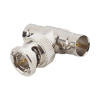 adaptador en t para 50 ohm de bnc macho a doble bnc hembra, maquinado, níquel/ oro/ teflón.