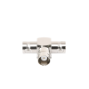 adaptador triple en t para 50 ohm de bnc hembra a doble bnc hembras, níquel/ plata/ teflón.