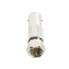 adaptador en línea para video, de conector bnc hembra a f macho, 75 ohm, níquel/ oro/ delrin.