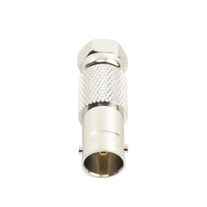 adaptador en línea para video, de conector bnc hembra a f macho, 75 ohm, níquel/ oro/ delrin.
