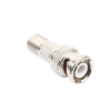 adaptador en linea para video, de conector bnc macho a f hembra, 50 ohm, níquel/oro/teflón.