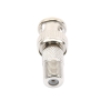 adaptador en linea para video, de conector bnc macho a f hembra, 50 ohm, níquel/oro/teflón.