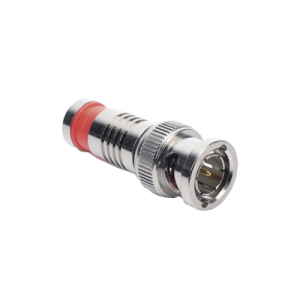 conector bnc macho en 75 ohm, montaje de compresión axial para cable coaxial rg 6/u, níquel/ oro/ teflón.