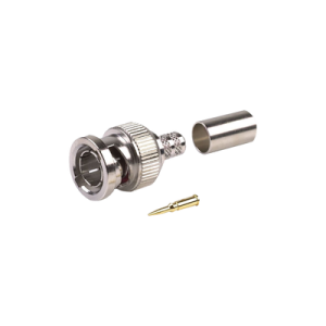 conector bnc macho, en 75 ohm, anillo plegable para rg 59/u, 62a, níquel/ oro/ delrin.