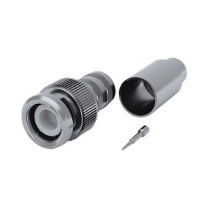 conector bnc macho de 75 ohm, anillo plegable para rg 59/u, níquel/ oro/ teflón.