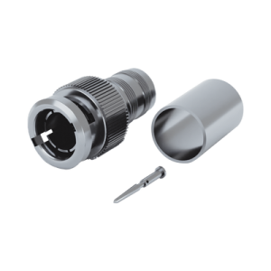 conector bnc macho de 75 ohm, anillo plegable para belden 8281 tipo rg 59/u, plata/ oro/ teflón.