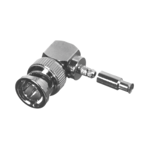 conector bnc macho en Ángulo recto para 75 ohm, anillo plegable para cable rg 179/u, grupo s, níquel/ oro/ delrin.