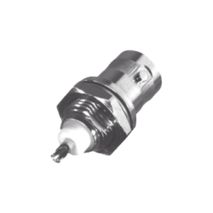 conector bnc hembra para chasis, montaje frontal, soldable, d plano, troquelado, niquel/ oro/ delrin.