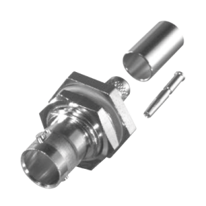 conector bnc hembra para chasis en d plano con aro de goma, anillo plegable para rg 179/u, grupo s, 75 ohm, níquel/ oro/ teflón.